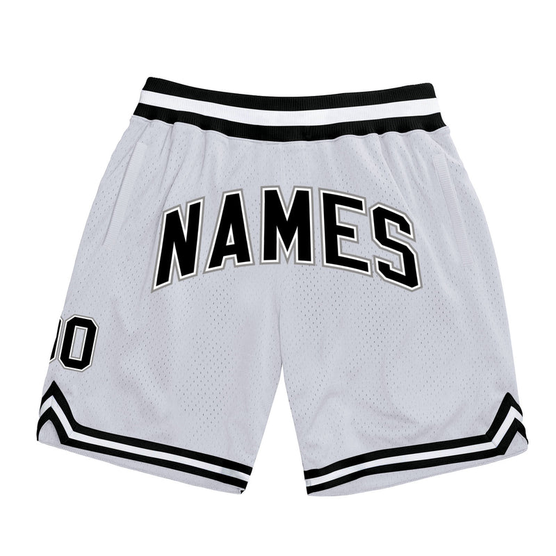 Custom White Basketball Shorts Black-Gray Authentic Throwback - FansIdea