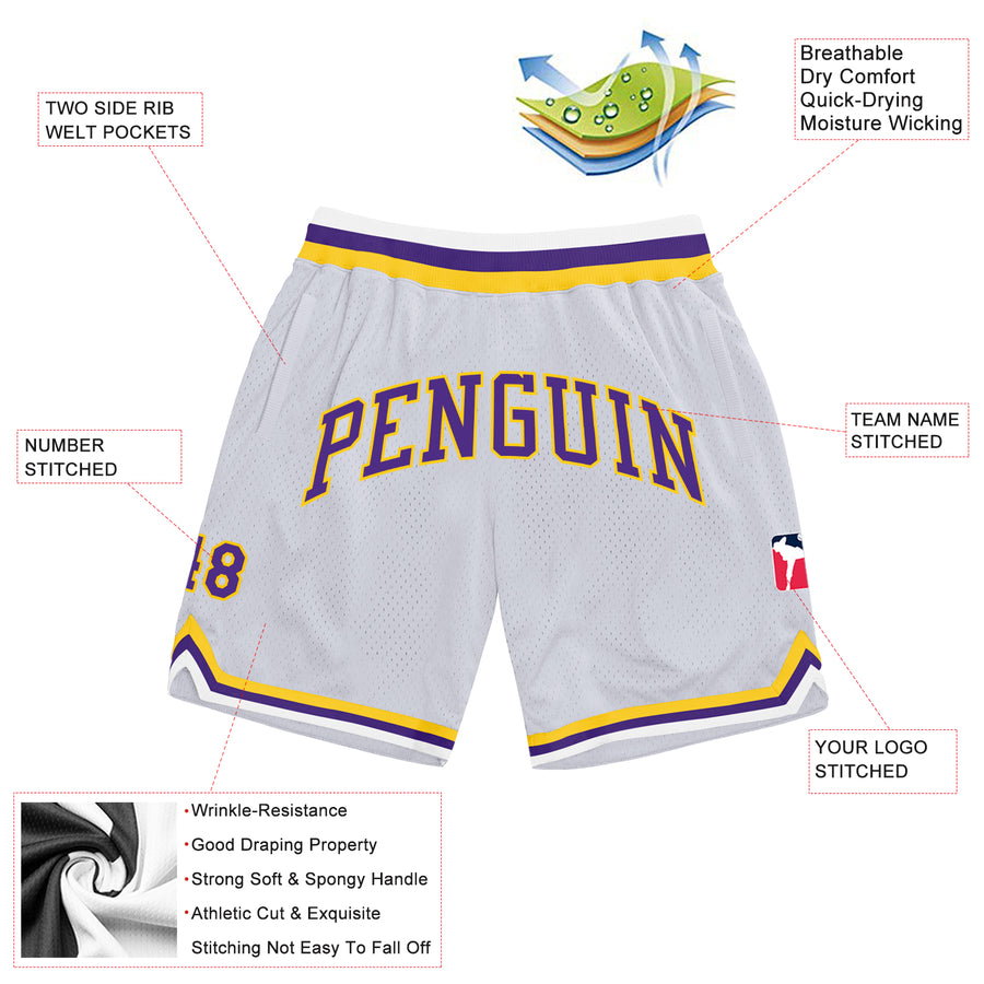 Custom White Purple-Gold Authentic Throwback Basketball Shorts