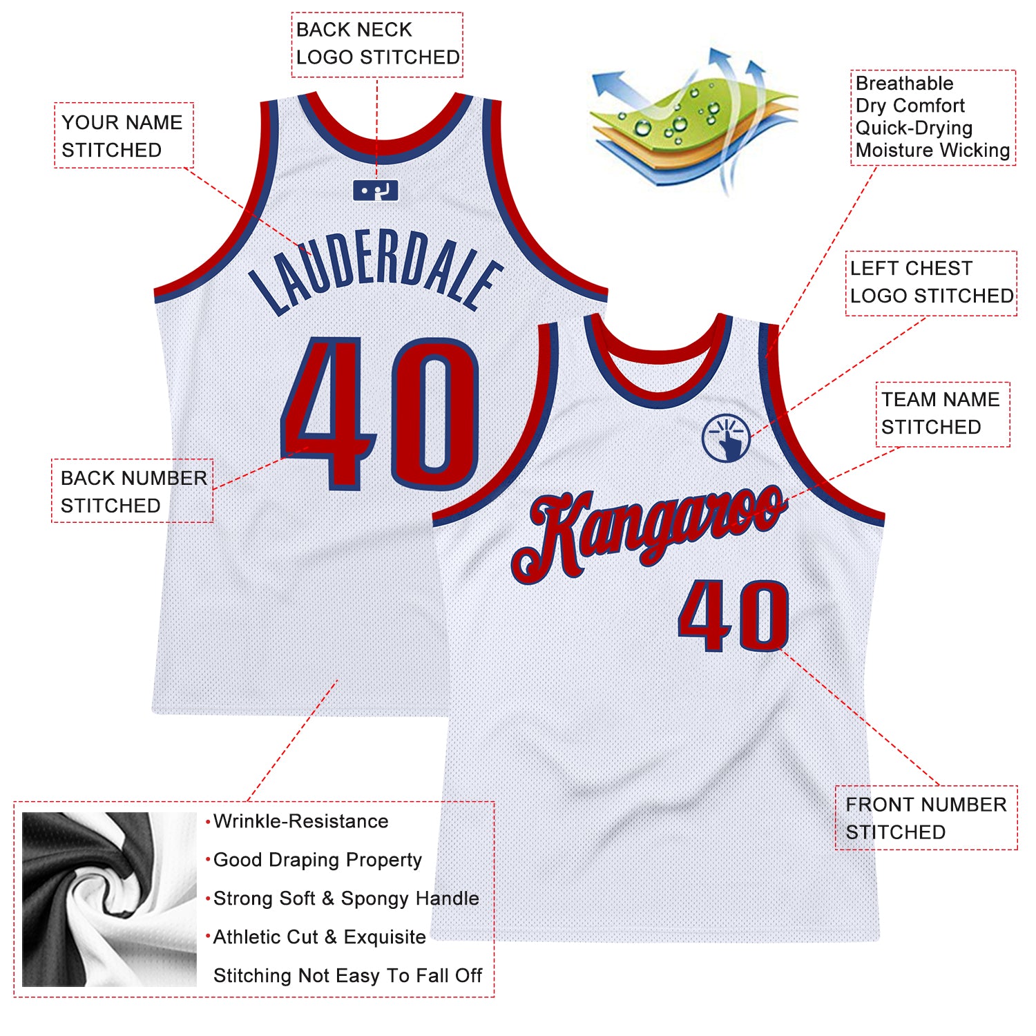 Custom White Red-Royal Authentic Throwback Basketball Jersey