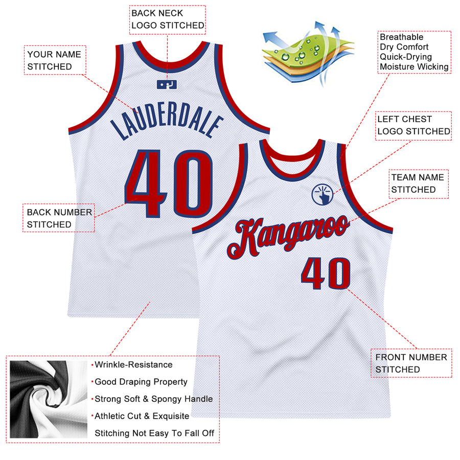 Custom White Red-Royal Authentic Throwback Basketball Jersey