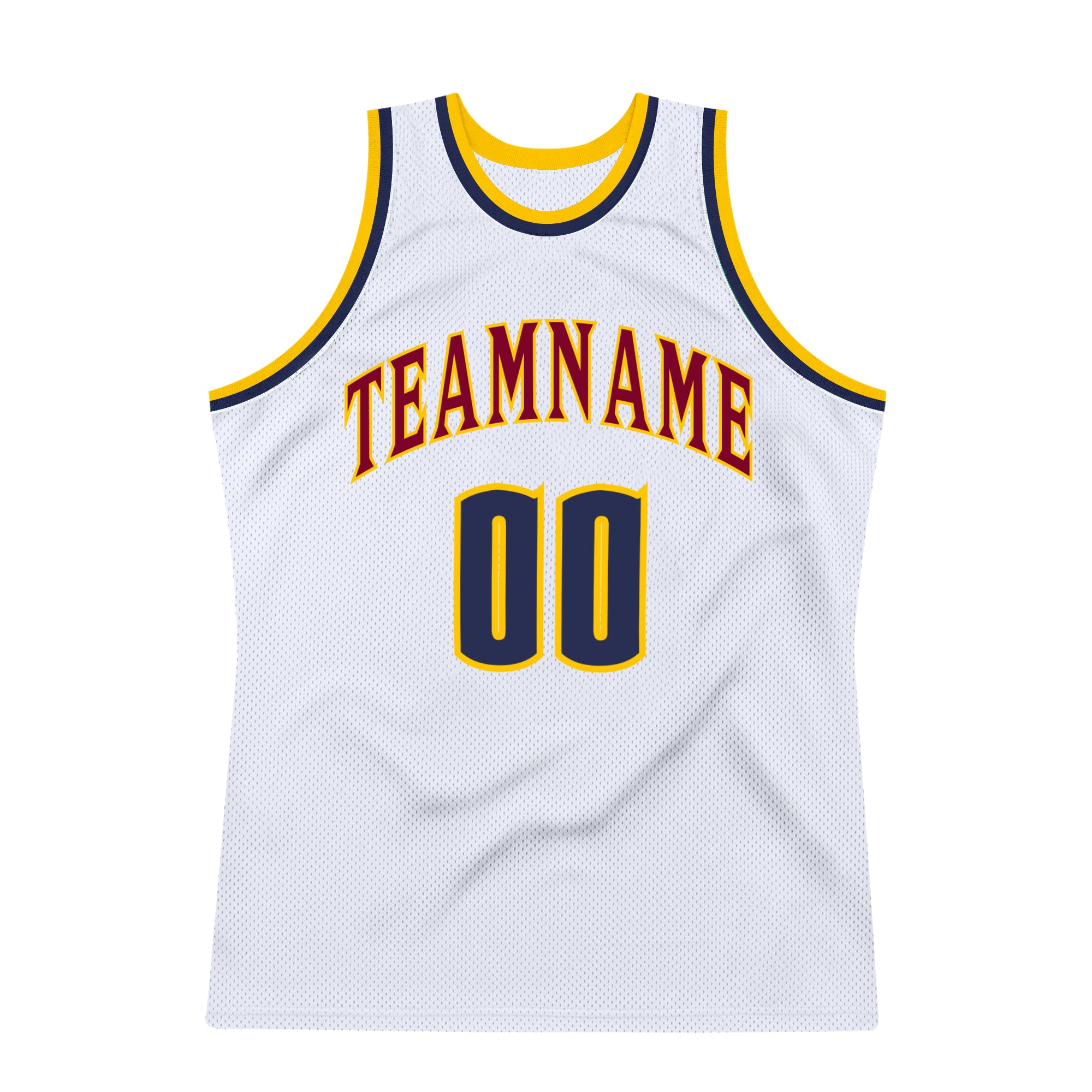 Custom White Navy-Gold Authentic Throwback Basketball Jersey