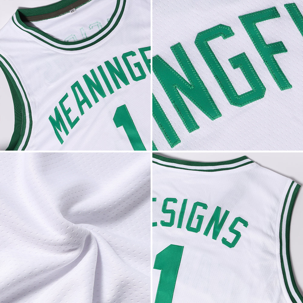 Custom White Hunter Green-Navy Authentic Throwback Basketball Jersey