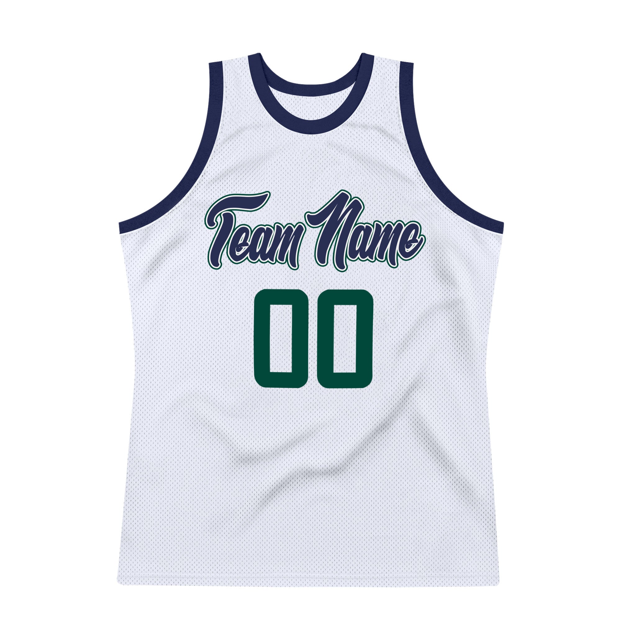 Custom White Hunter Green-Navy Authentic Throwback Basketball Jersey