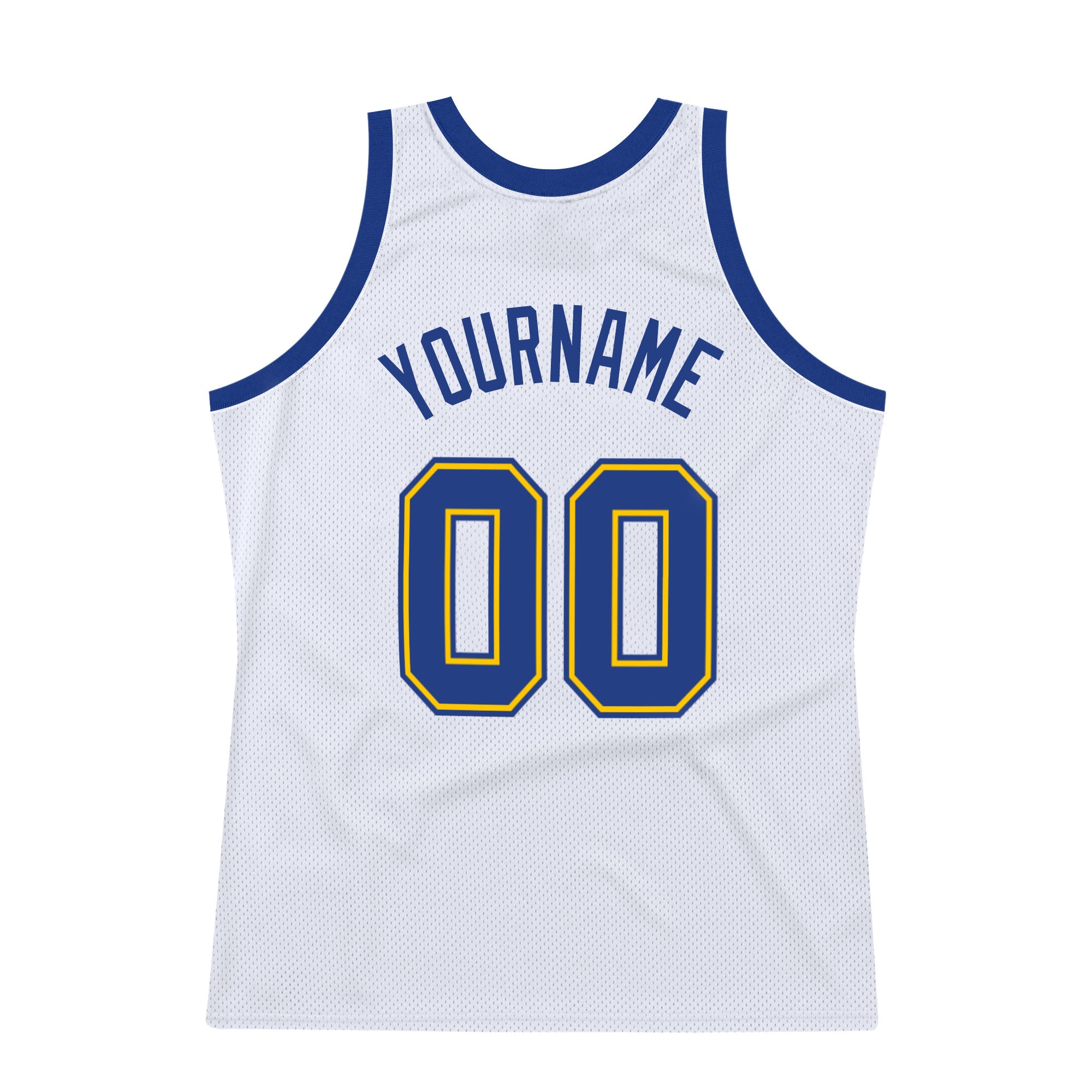 Custom White Royal-Gold Authentic Throwback Basketball Jersey