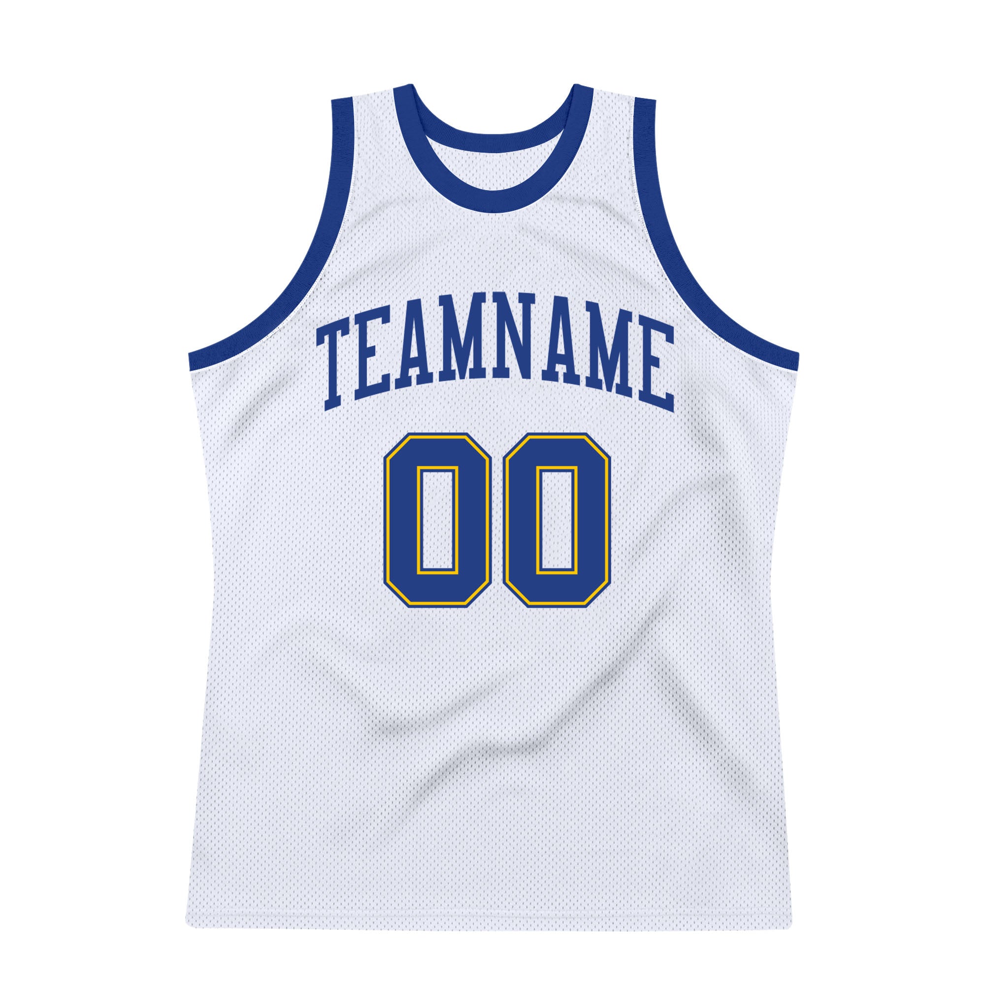 Custom White Royal-Gold Authentic Throwback Basketball Jersey