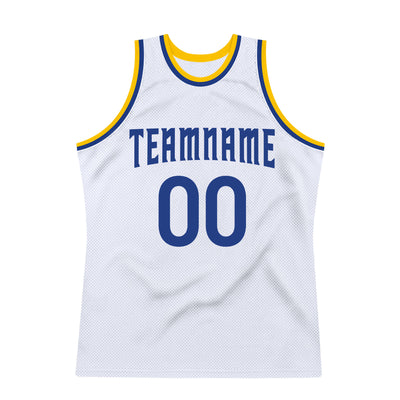 Custom White Royal-Gold Authentic Throwback Basketball Jersey