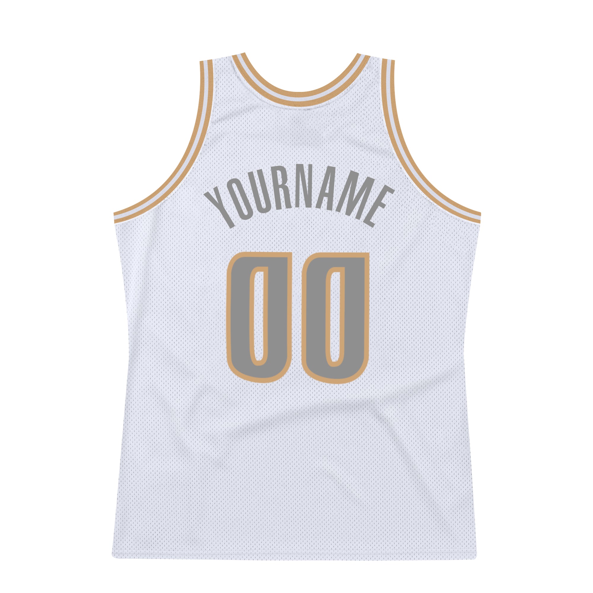 Custom White Steel Gray-Old Gold Authentic Throwback Basketball Jersey
