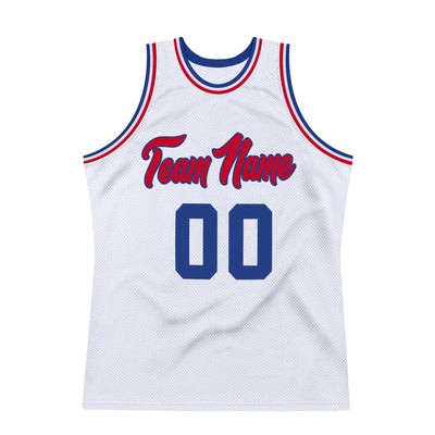 Custom White Royal-Red Authentic Throwback Basketball Jersey