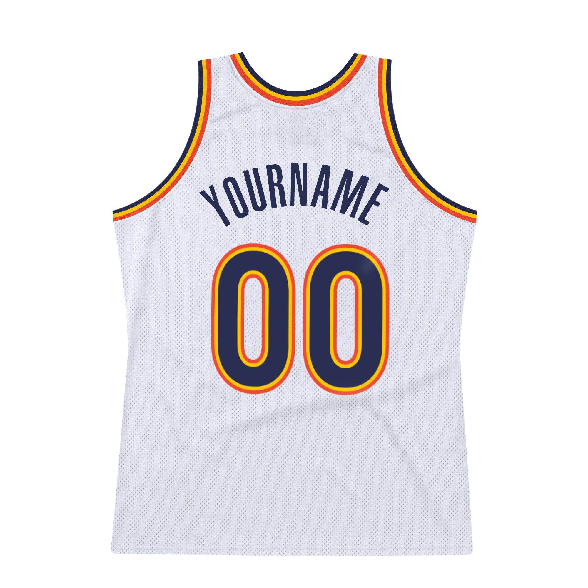 Custom White Navy-Orange Authentic Throwback Basketball Jersey