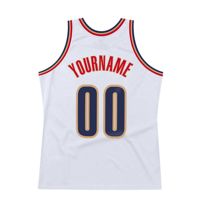Custom White Navy-Old Gold Authentic Throwback Basketball Jersey
