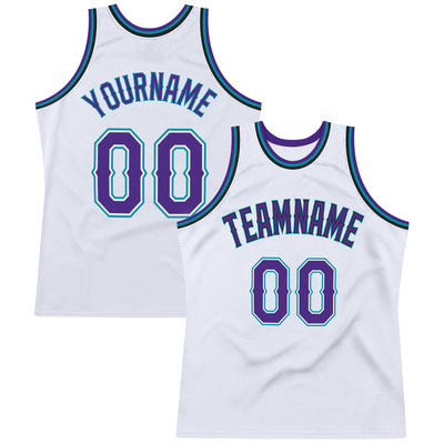 Custom White Purple-Teal Authentic Throwback Basketball Jersey