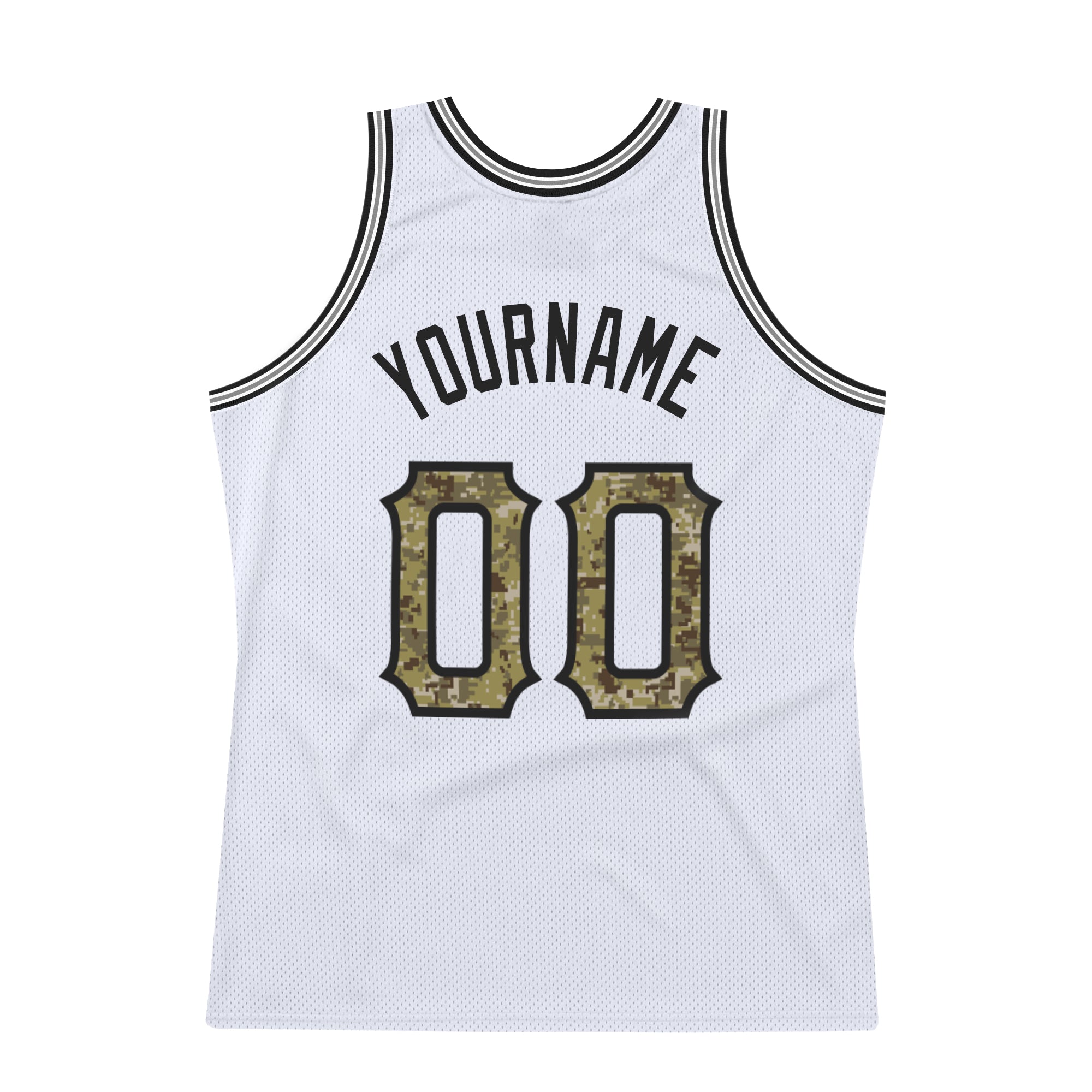 Custom White Camo-Gray Authentic Throwback Basketball Jersey