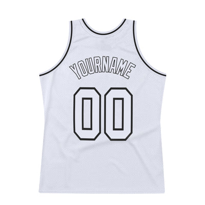 Custom White White-Black Authentic Throwback Basketball Jersey
