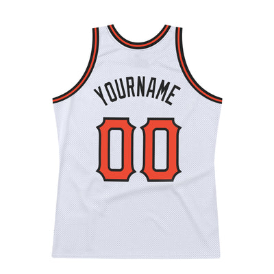 Custom White Orange-Black Authentic Throwback Basketball Jersey