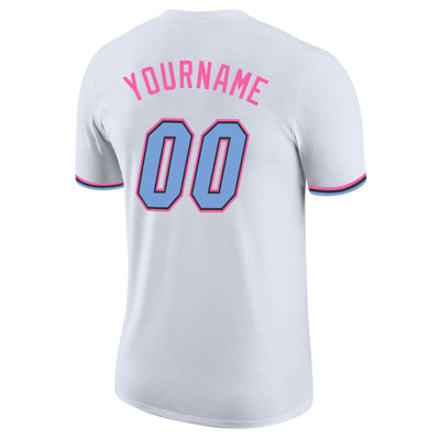 Custom White Light Blue-Pink Performance T-Shirt