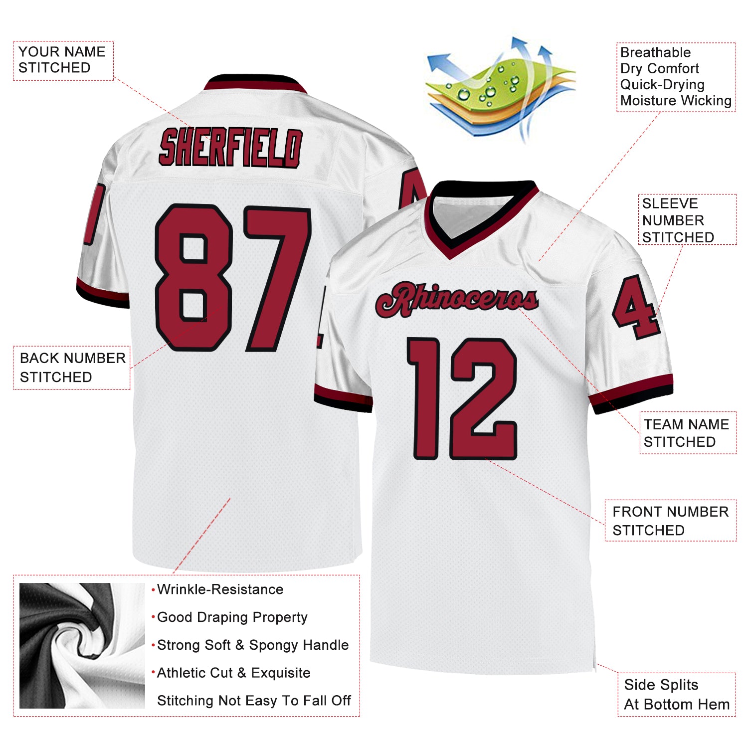 Custom White Cardinal-Black Mesh Authentic Throwback Football Jersey
