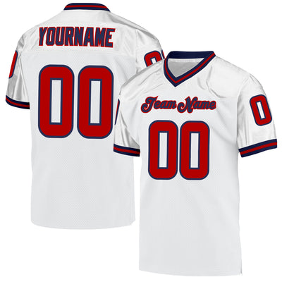 Custom White Red-Navy Mesh Authentic Throwback Football Jersey
