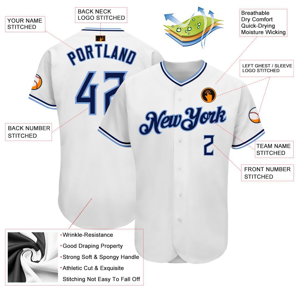 Custom White Navy-Powder Blue Authentic Baseball Jersey