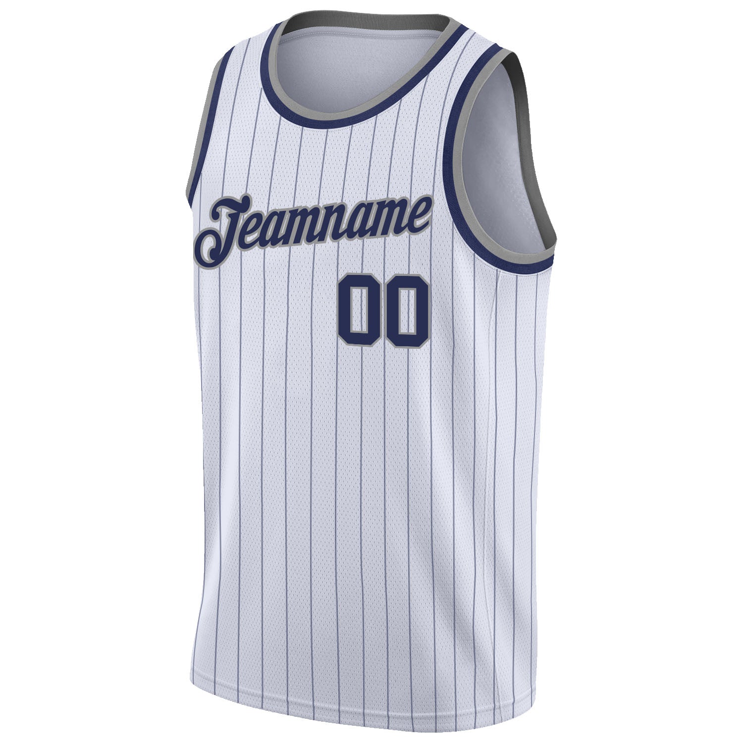 Custom White Navy Pinstripe Navy-Gray Authentic Basketball Jersey