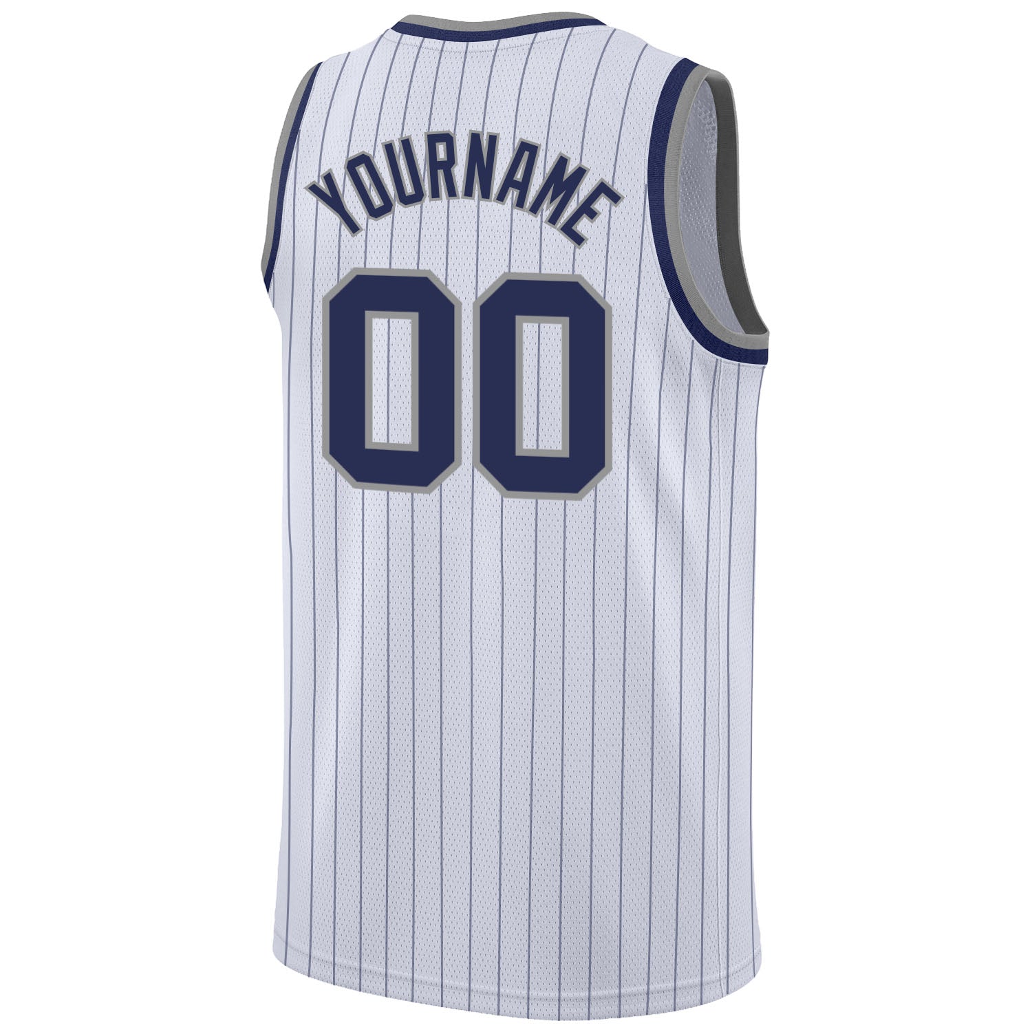Custom White Navy Pinstripe Navy-Gray Authentic Basketball Jersey