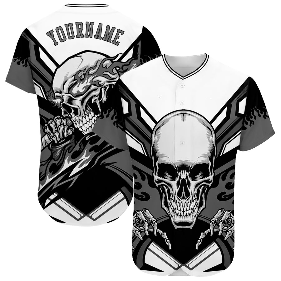 Fashion White Skull Jersey Baseball Uniform Men Shirt Custom