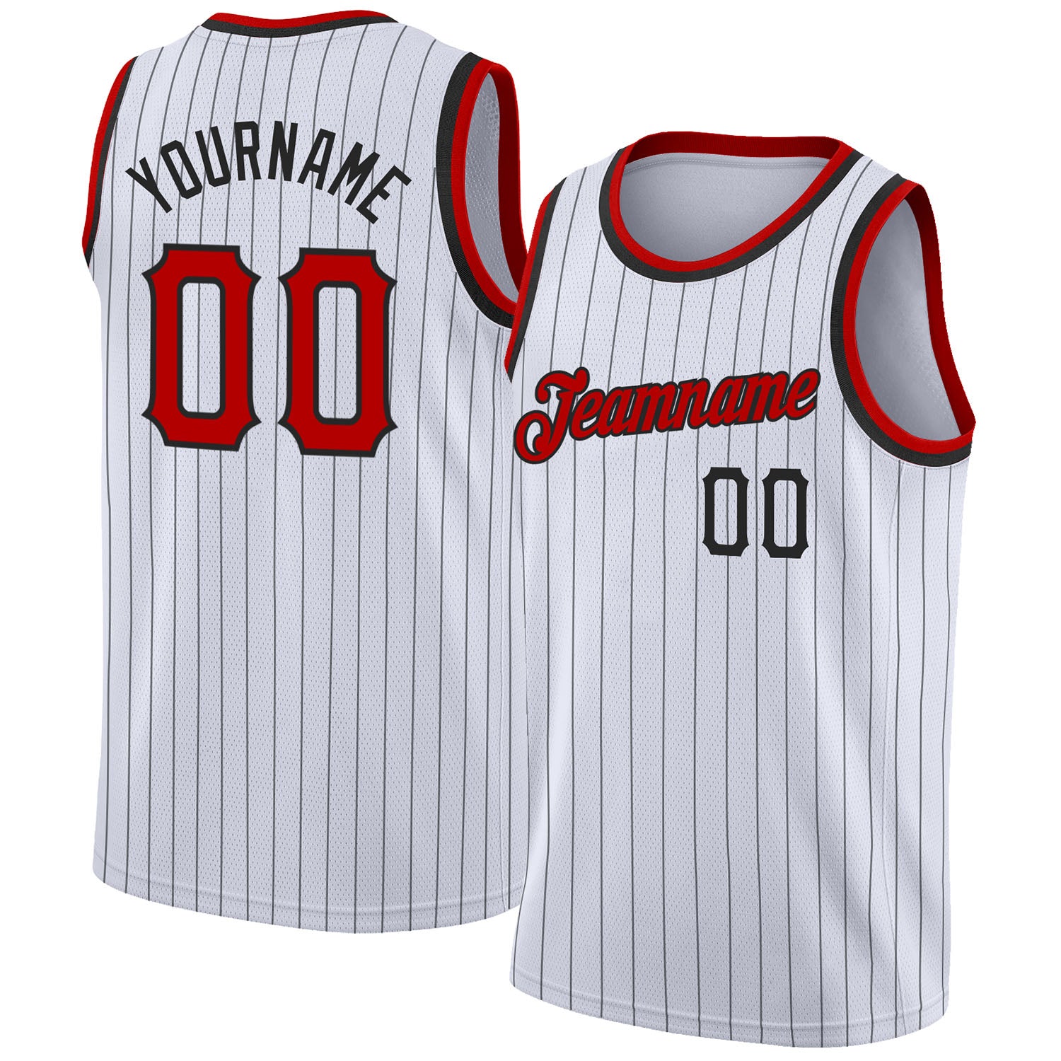 Custom Black Red Pinstripe White Gray-Red Authentic Basketball