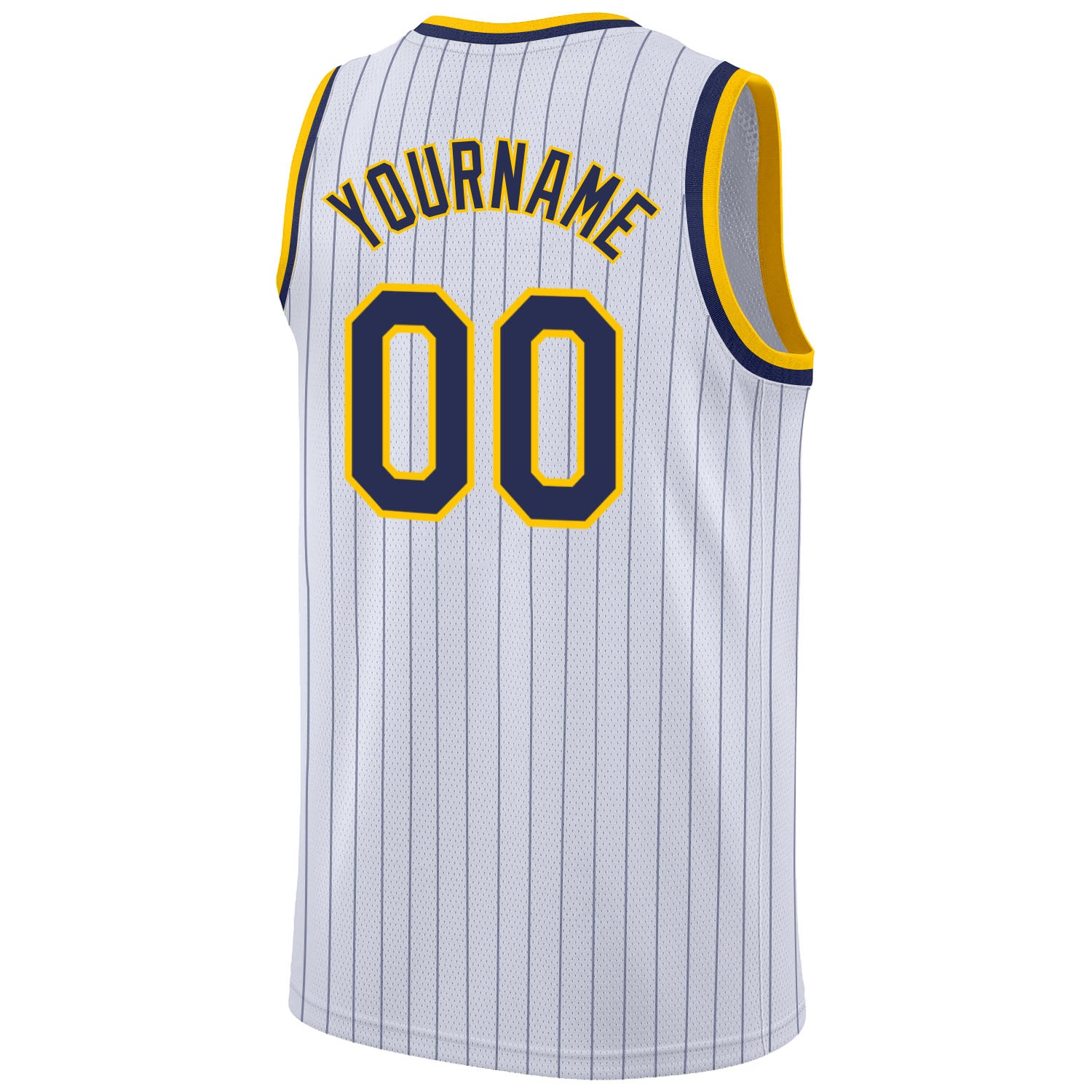 Custom White Navy Pinstripe Navy-Gold Authentic Basketball Jersey