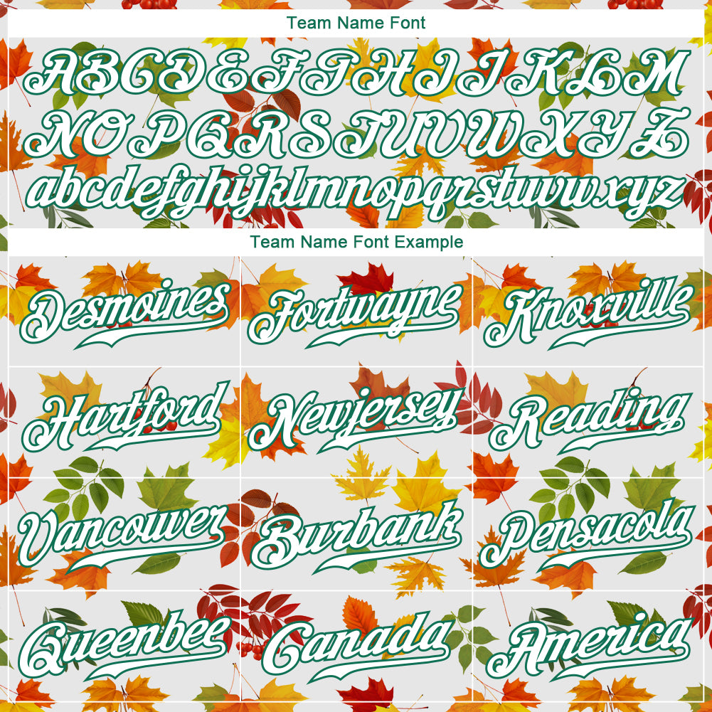Custom White White-Kelly Green 3D Pattern Design Autumn Leaves Authentic Baseball Jersey