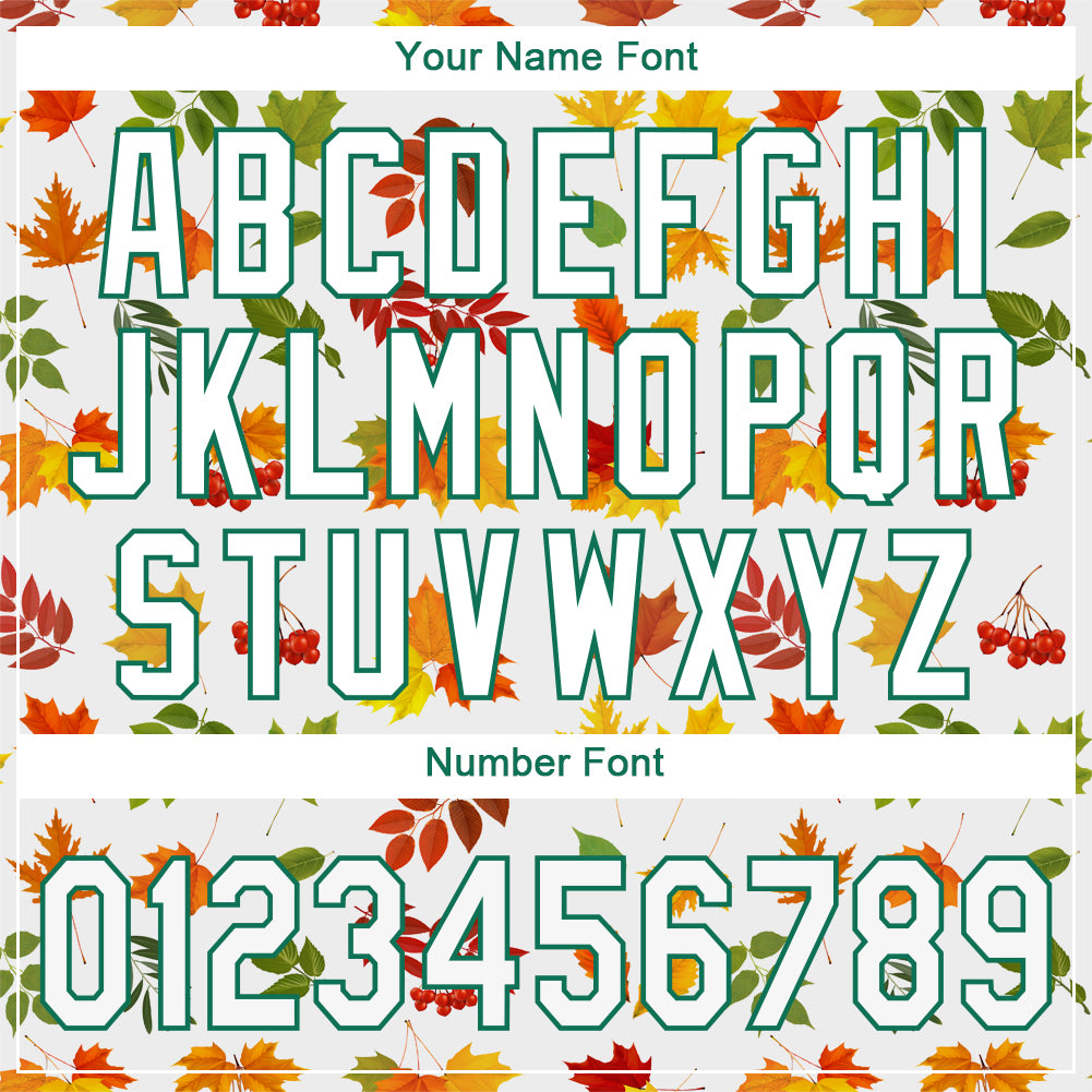 Custom White White-Kelly Green 3D Pattern Design Autumn Leaves Authentic Baseball Jersey