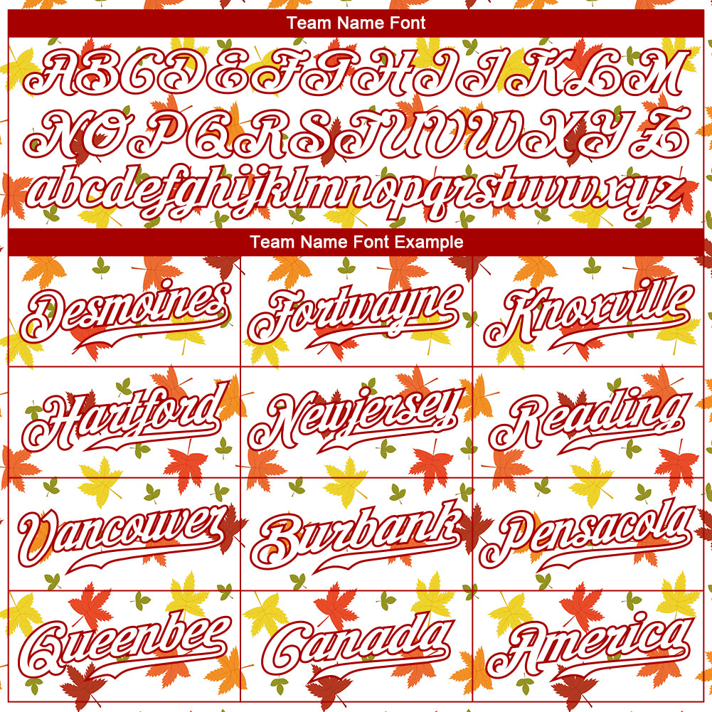 Custom White White-Red 3D Pattern Design Autumn Leaves Authentic Baseball Jersey
