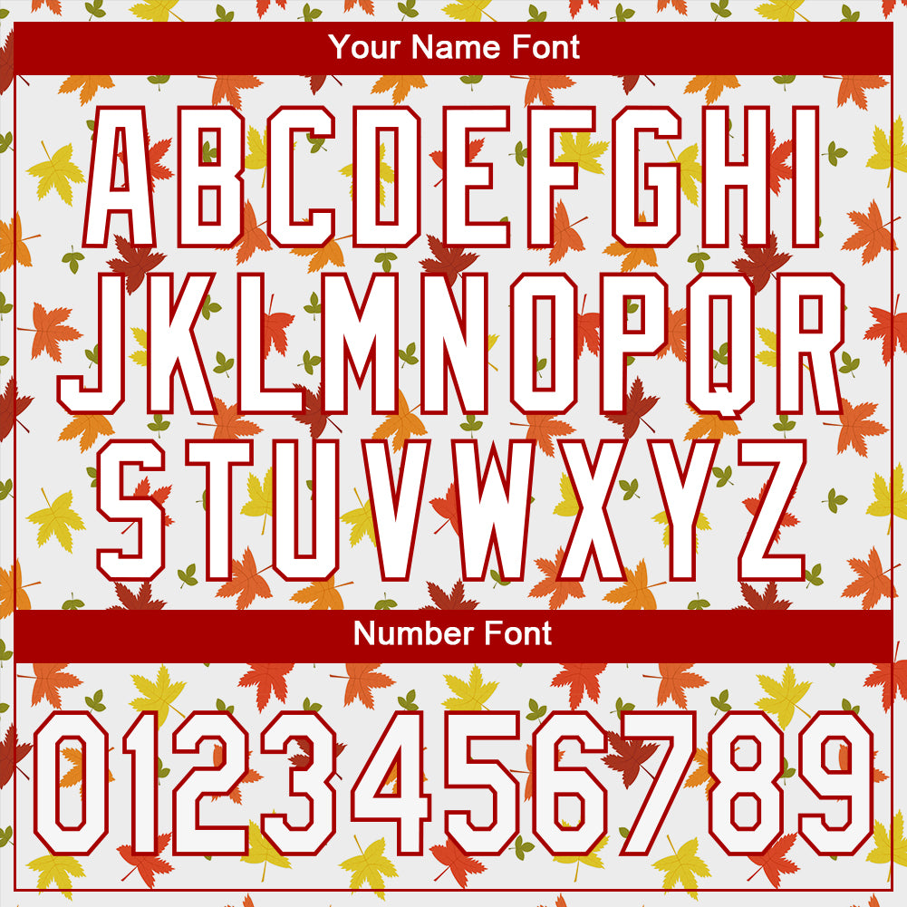 Custom White White-Red 3D Pattern Design Autumn Leaves Authentic Baseball Jersey