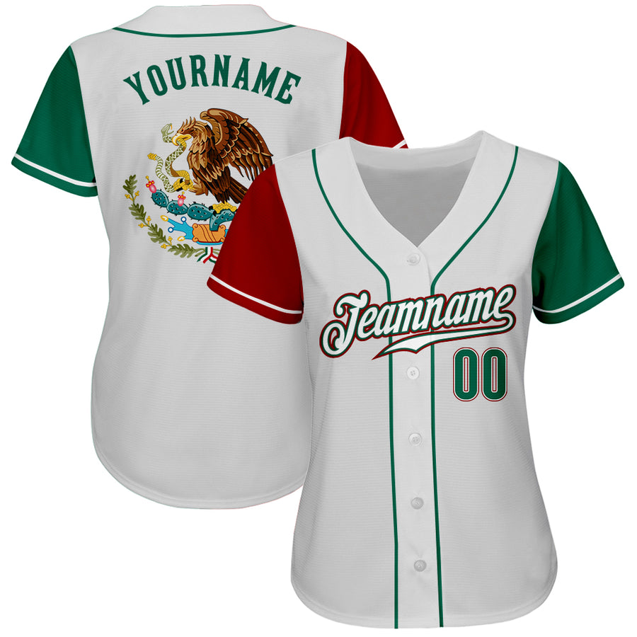 Custom White Kelly Green-Red Authentic Mexico Two Tone Baseball Jersey