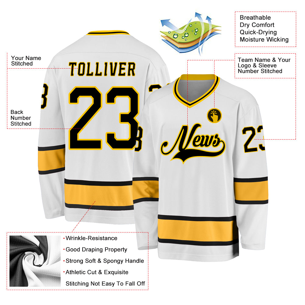 Custom White Black-Gold Hockey Jersey Clearance – FanCustom