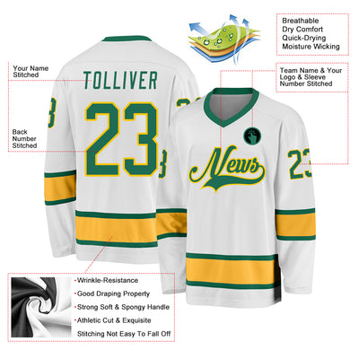 Custom White Kelly Green-Gold Hockey Jersey