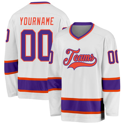 Custom White Purple-Orange Hockey Jersey