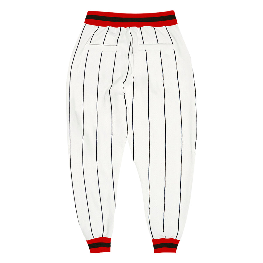 Custom White Black Pinstripe Red-Black Sports Pants
