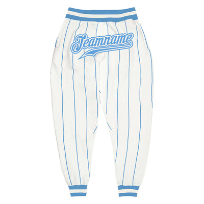 Custom White Light Blue Pinstripe Light Blue-White Sports Pants