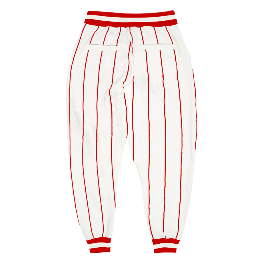 Custom White Red Pinstripe Red-White Sports Pants