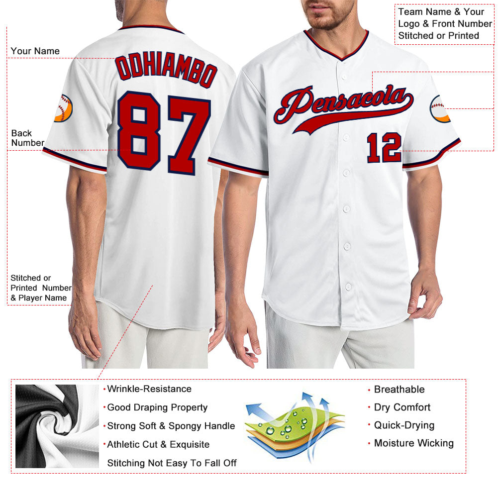 Custom White Red-Navy Authentic Baseball Jersey