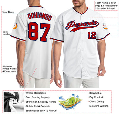 Custom White Red-Navy Authentic Baseball Jersey