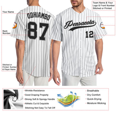 Custom White Black Pinstripe Black-Gray Authentic Baseball Jersey