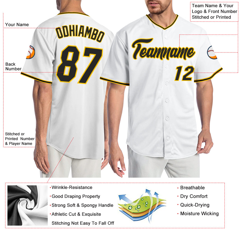 Custom White Black-Gold Authentic Baseball Jersey