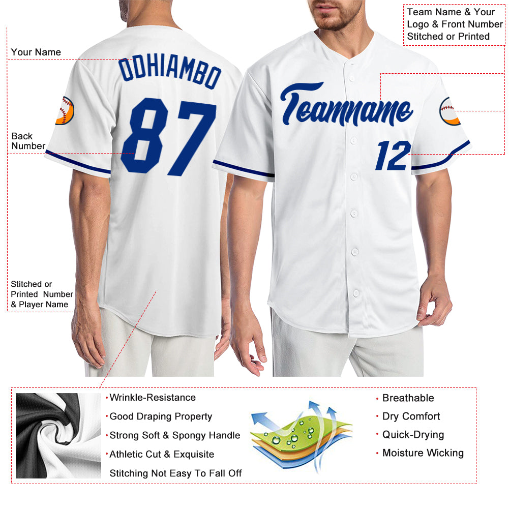 Custom White Royal Authentic Baseball Jersey