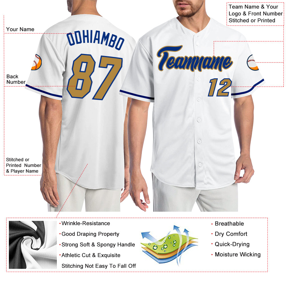 Custom White Old Gold-Royal Authentic Baseball Jersey