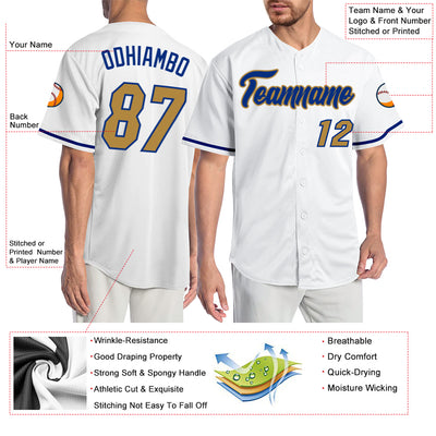 Custom White Old Gold-Royal Authentic Baseball Jersey