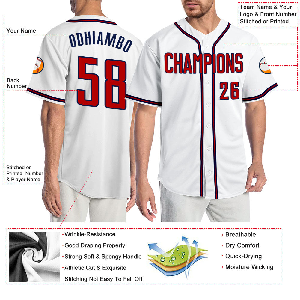 Custom White Red-Navy Authentic Baseball Jersey
