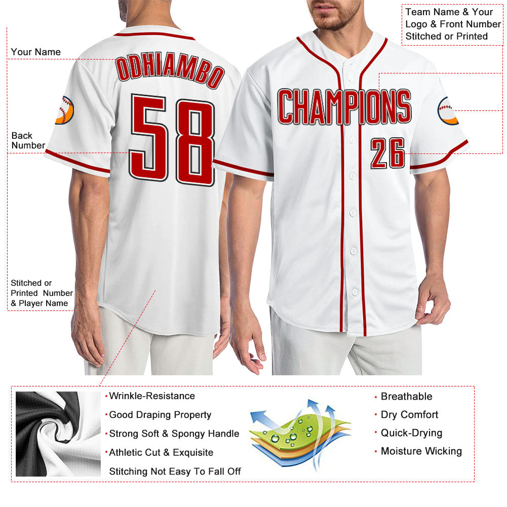 Custom White Red-Black Authentic Baseball Jersey