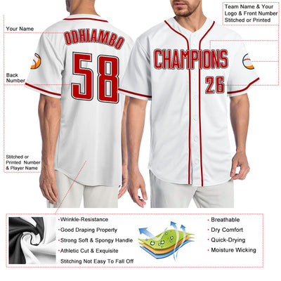 Custom White Red-Black Authentic Baseball Jersey