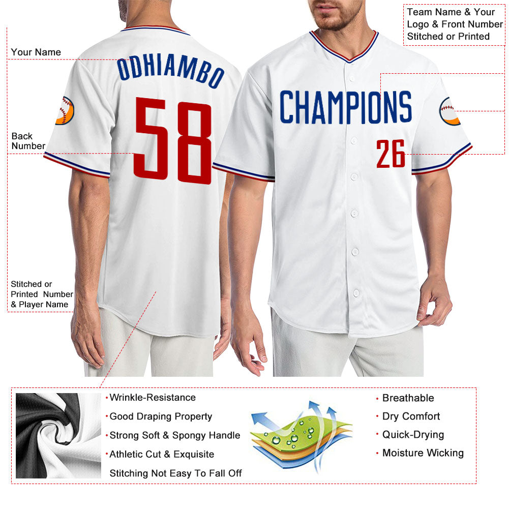 Custom White Red-Royal Authentic Baseball Jersey