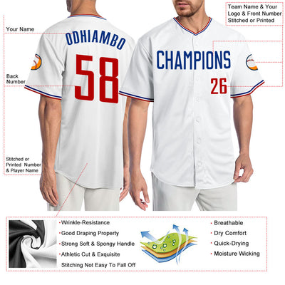 Custom White Red-Royal Authentic Baseball Jersey